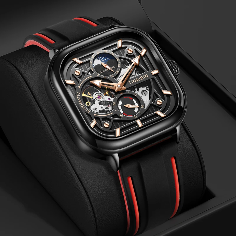 Square Dial Tourbillon Movement Mechanical Watches Men Wrist Luxury Automatic 6607