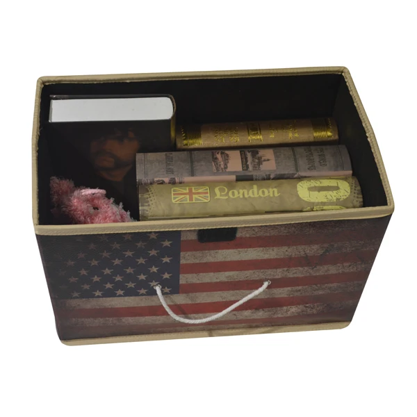 Leather printing collapsible toy storage box with lid