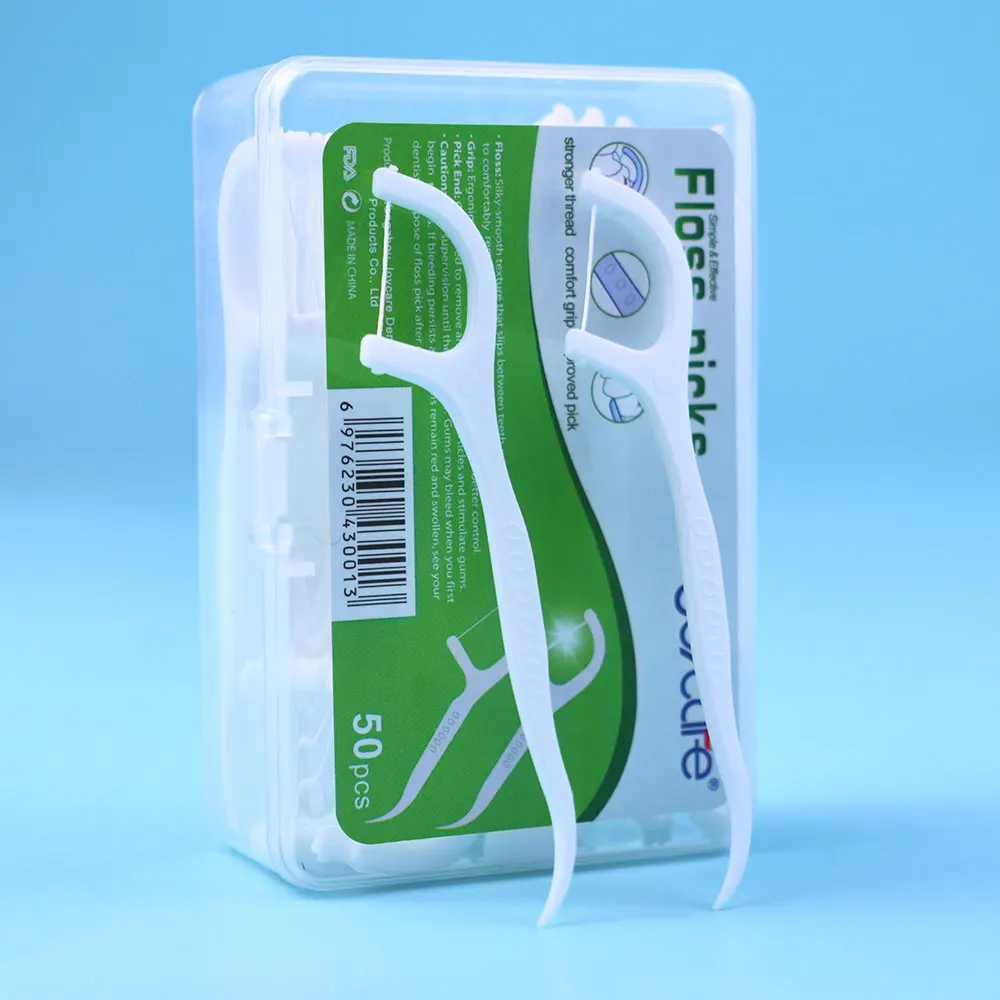 Customized  Mint Flavor Dental Floss Picks Teeth Flossing 50 Count Toothpicks