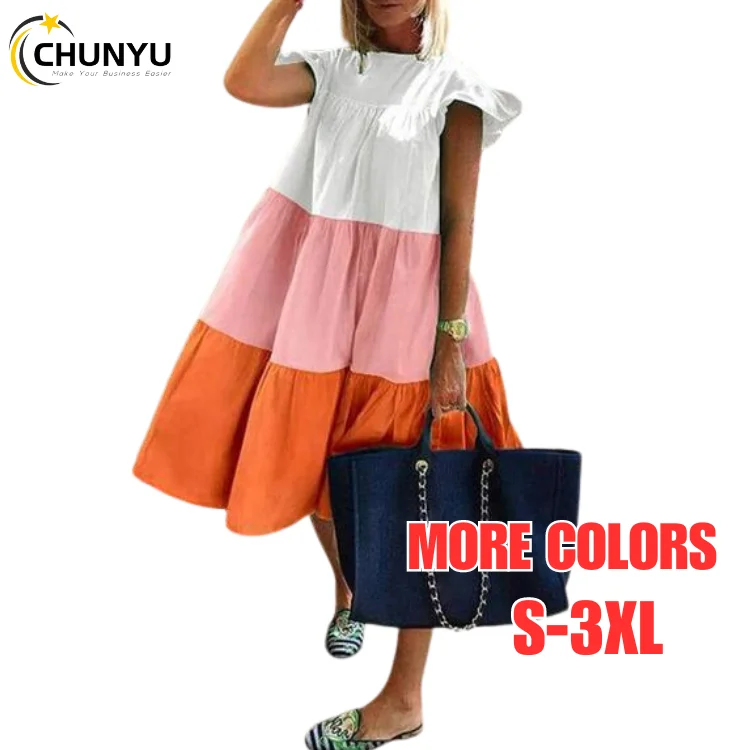 Large Size Ladies Women Casual Dresses Plus Size S-3XL O Neck Short Sleeve Patchwork Tassel Loose Cotton Dresses