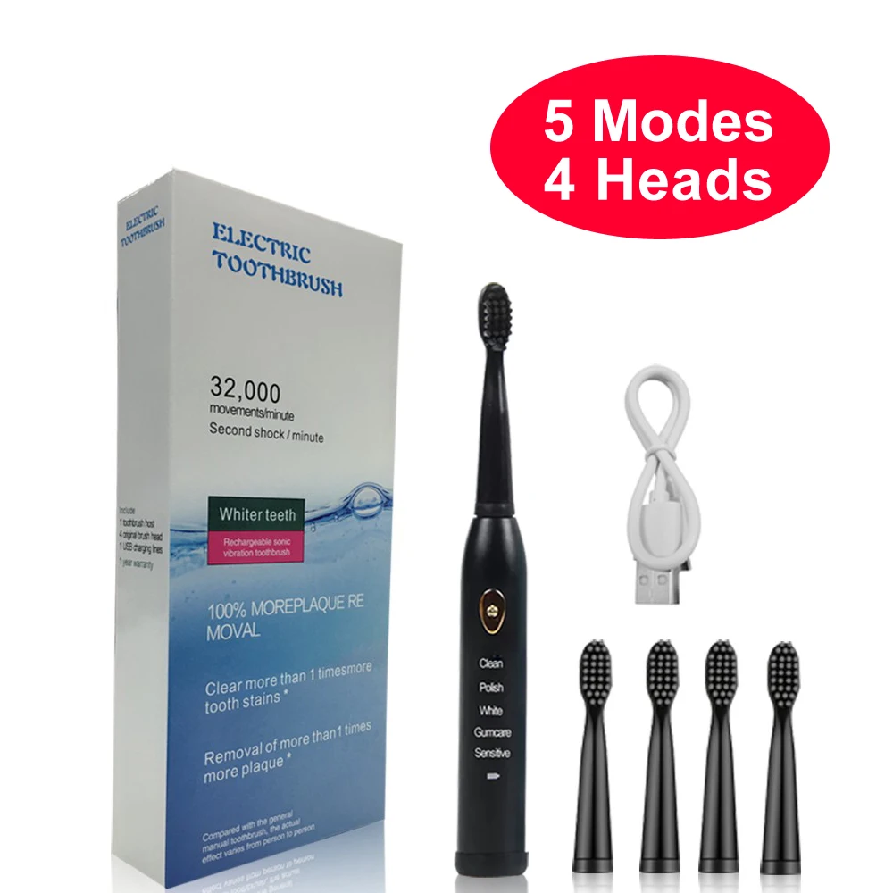 Wholesale OEM powerful ultrasonic sonic usb charge rechargeable tooth brush washable electronic whitening electric toothbrush