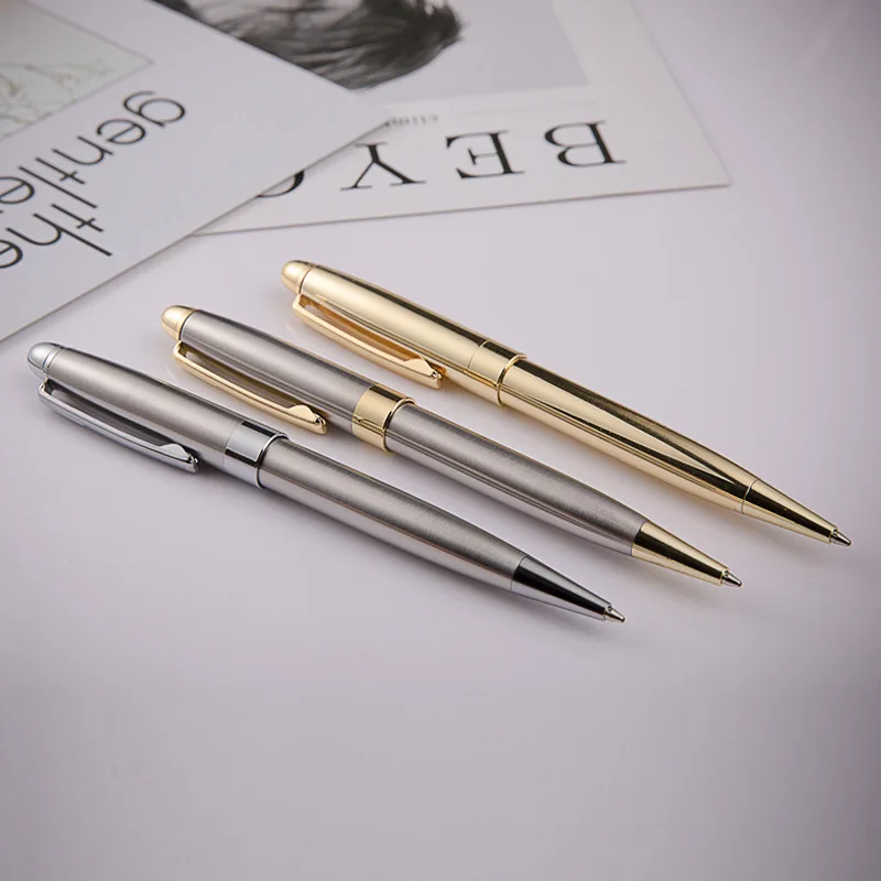 High Quality School Office Supplies Custom Luxury Metal Pen Silver 1.0 mm Ballpoint Pens for Gifts Business Gel Pens