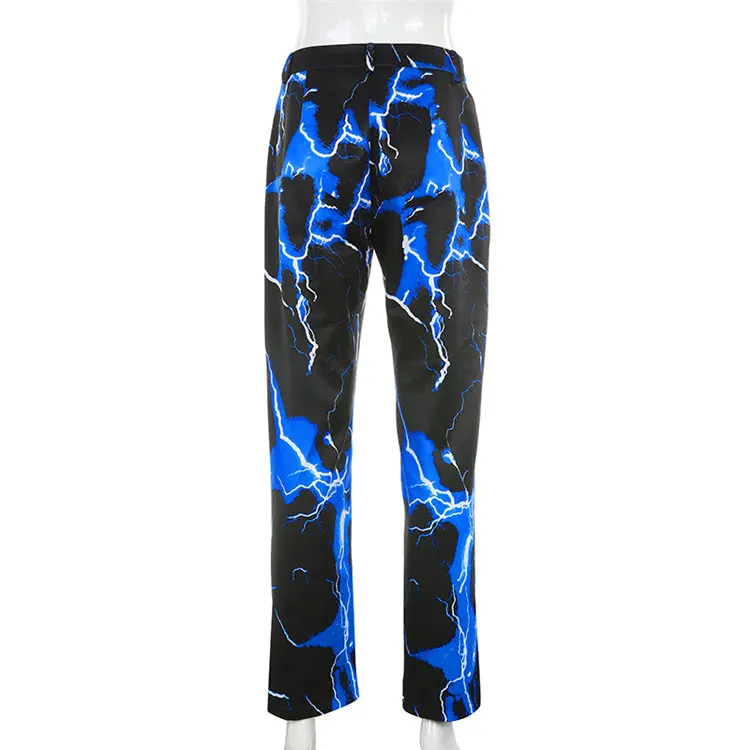 Best Fashionable Women Loose Track Pants Lightning Print Loose-fitting High-waisted Slacks Cargo Long Pants