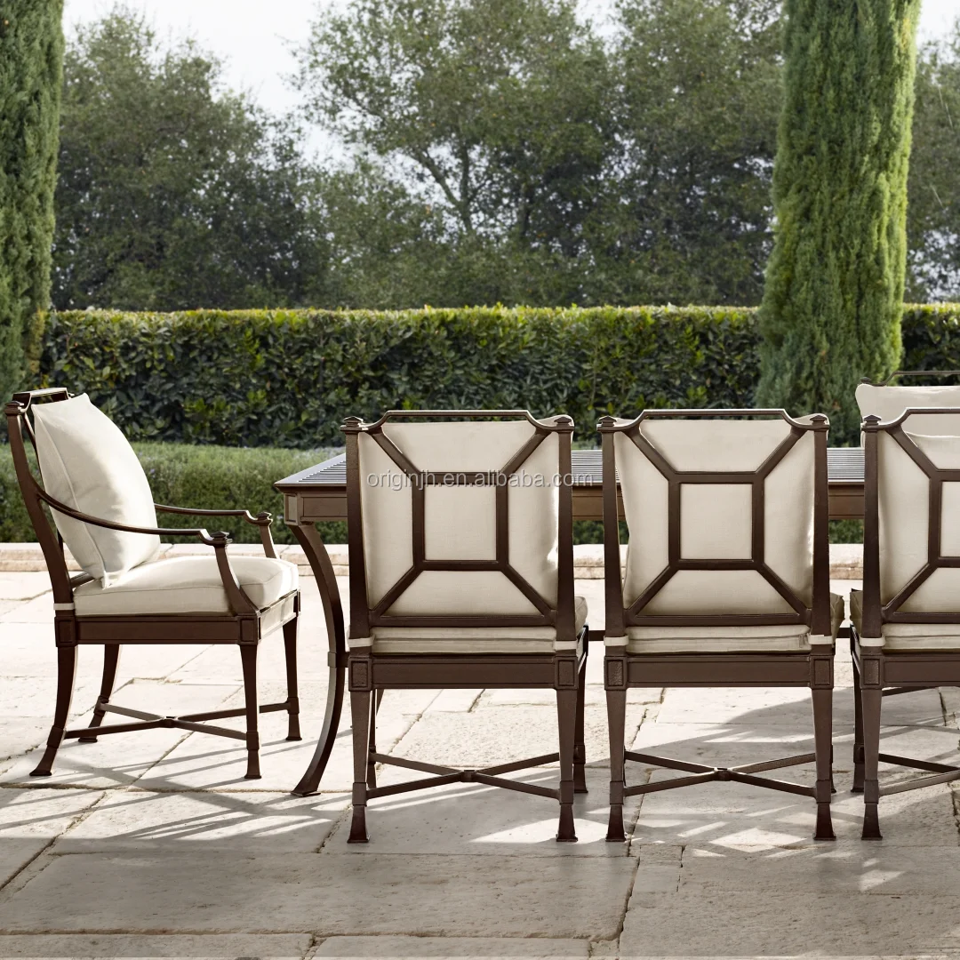 Concept elegant patio dining table and chairs aluminium frame family meeting furniture garden outdoor