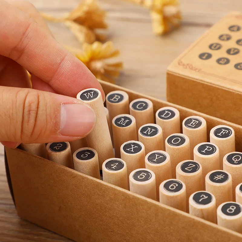 STICKERS PUNK 40 Pcs/set Wooden Rubber Alphabet Letter Number Stamps Wooden Rubber Number Letter Stamper Seal Set for Diy 05164