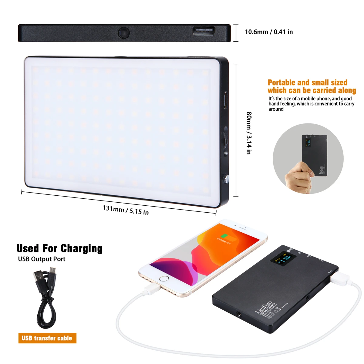 LED Video Light N126 Camera Light 126pcs Bi-color LED OLED Display  with Built-in Lithium Battery for Video Shooting on Camera