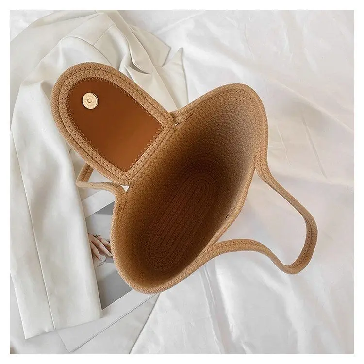 2024 Travel Beach Woven Handbag Woven Basket Tote Shoulder Bag Cotton Rope Crochet Knit Macrame Bag bucket storage beach bag