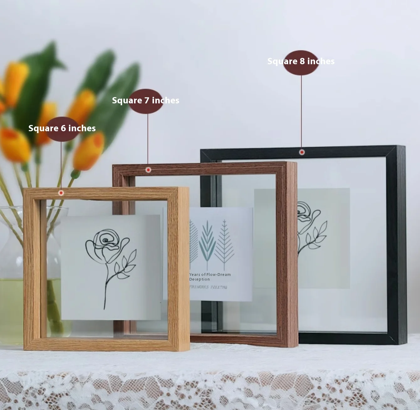 Wholesale 6x8 8x10 Transparent Double Sided art Picture Wooden Display modern artwork Flower Sublimation Glass Photo Frame