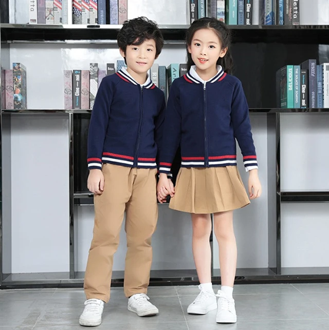 2022 Autumn Winter Kids Primary Kindergarten Girls and Boys New Style Sweater Jacket Three Pieces UK American School Uniform