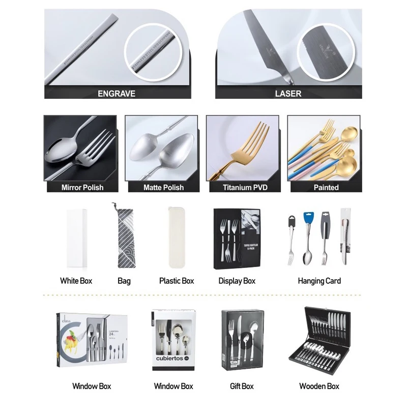 Custom Flatware Set Luxury Wedding Travel Silverware Mirror Polish Knife Fork Spoon Stainless Steel Cutlery Set