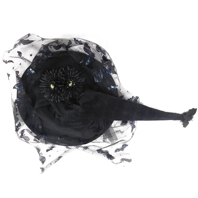 
Style Witch Hat Type Halloween Party Hats And Fascinators With Bat Printing And Flower 