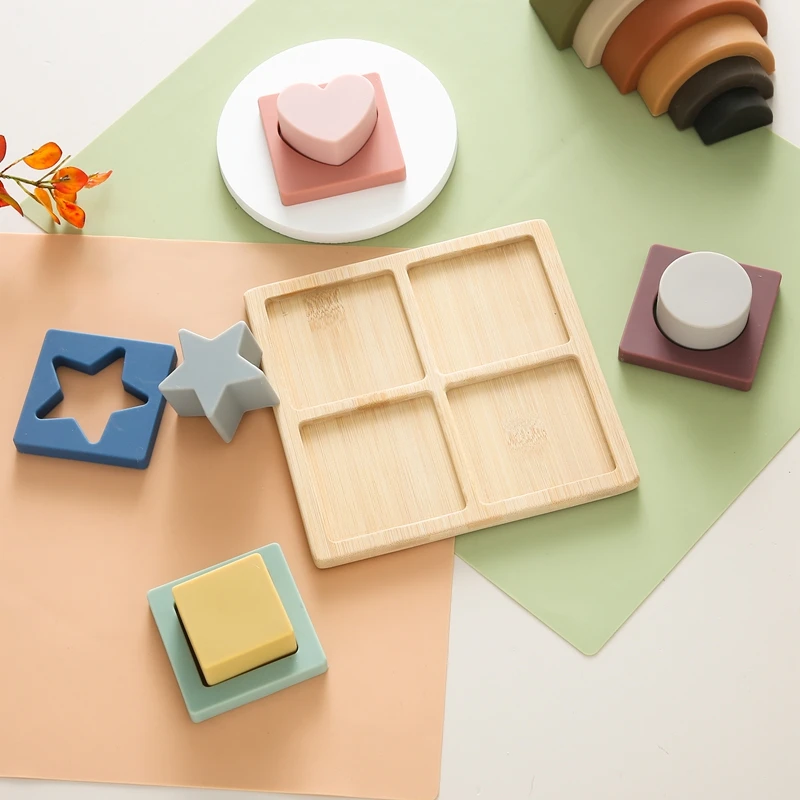 Chewable Silicone Bamboo Wood Shape Recognition Puzzle Toy