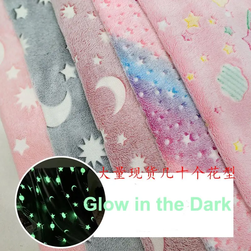 RTS 100% Polyester Glow in the Dark Rainbow Flannel Fleece Fabric For Blanket