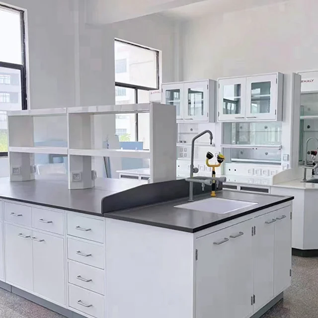 Professional design lab workstation layout with metal with cabinets