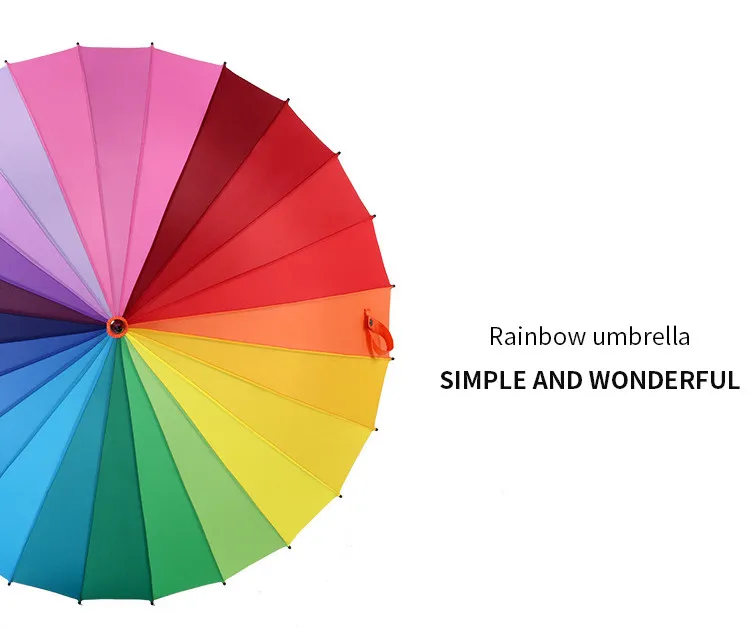 Wholesale 24 inch chromatic straight umbrella manual open rainbow umbrella with digital print custom logo
