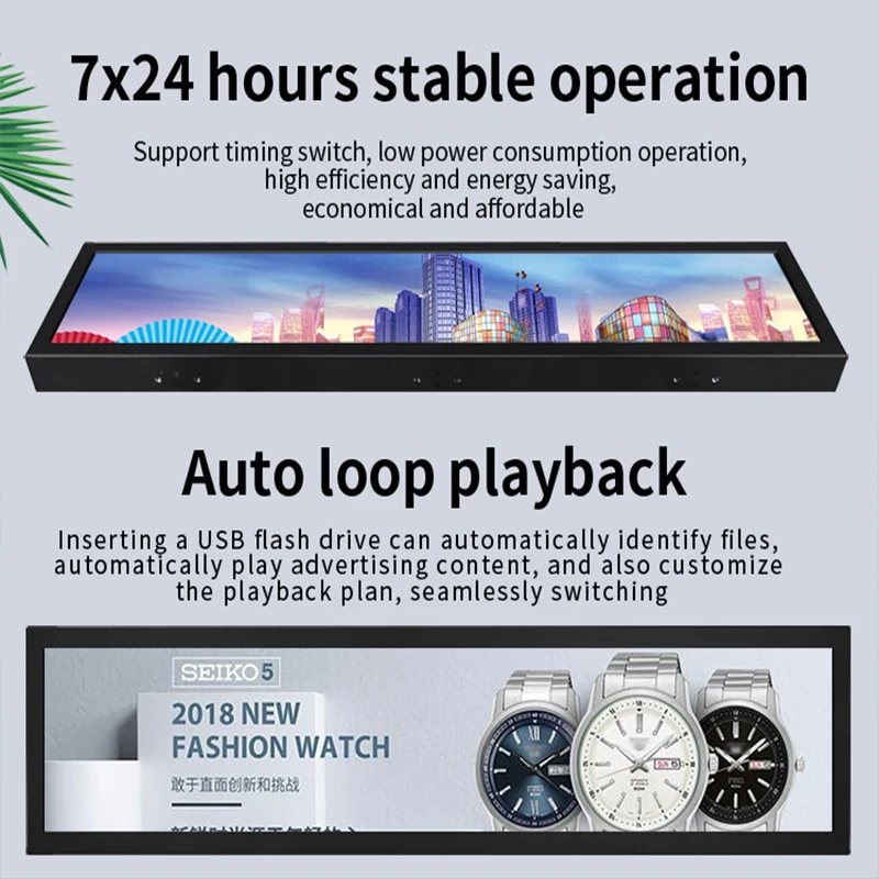 Customized Size Stretched Bar LCD Digital Advertising Display Screen Board for Supermarket