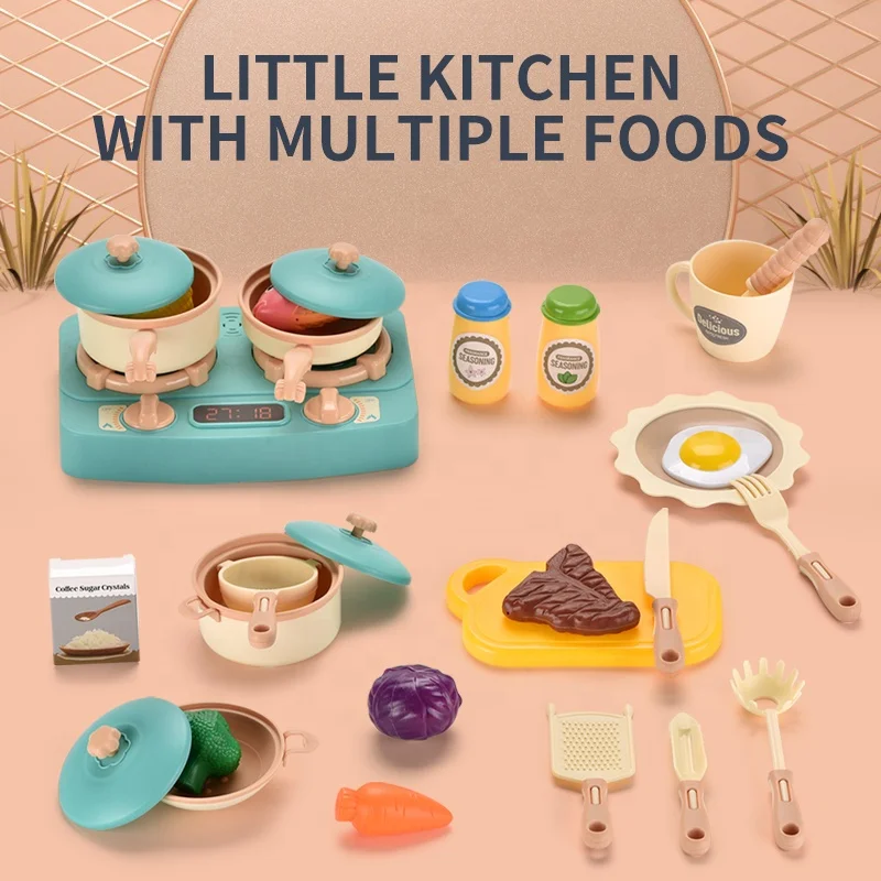 Gas stove kitchen utensils with spray lighting fancy tableware spraying mist kitchen toy girls toys 8 years old