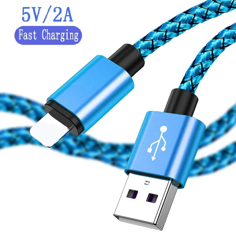 Mobile Phone Cables 2m USB Braided Cable  8 pin Quick Charging Lighting  Data Cables for iPhone