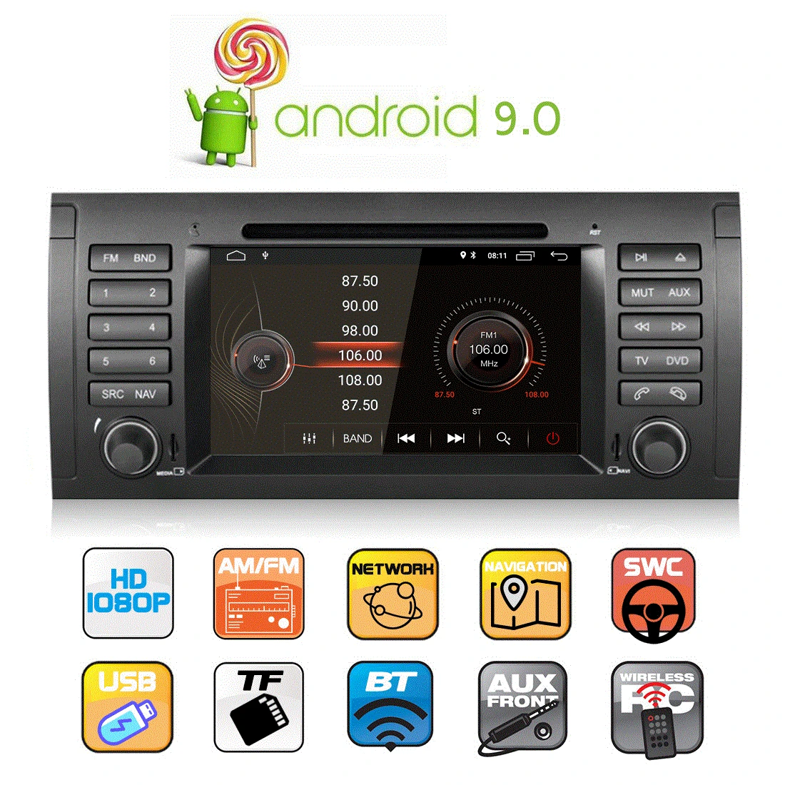 Android 9 7Inch Car Radio Video For Bmw E39 Car Audio Stereo Gps Navi Dsp Carplay with GPS Navigation