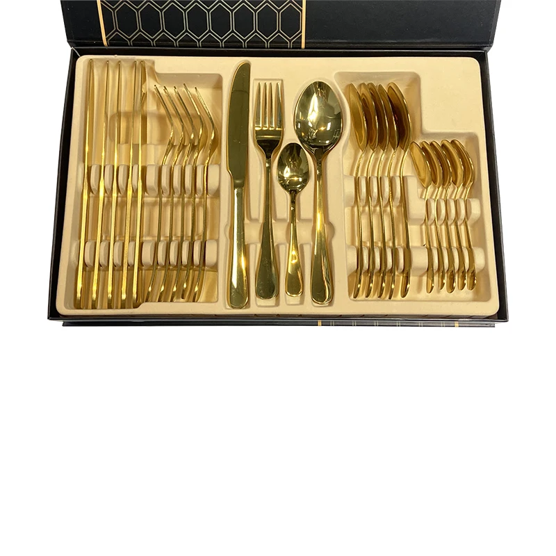 WONDERFUL Hot Selling Gift Tableware Set New 24 Pcs Western Tableware Set 304 Stainless Steel Golden Cutlery Set