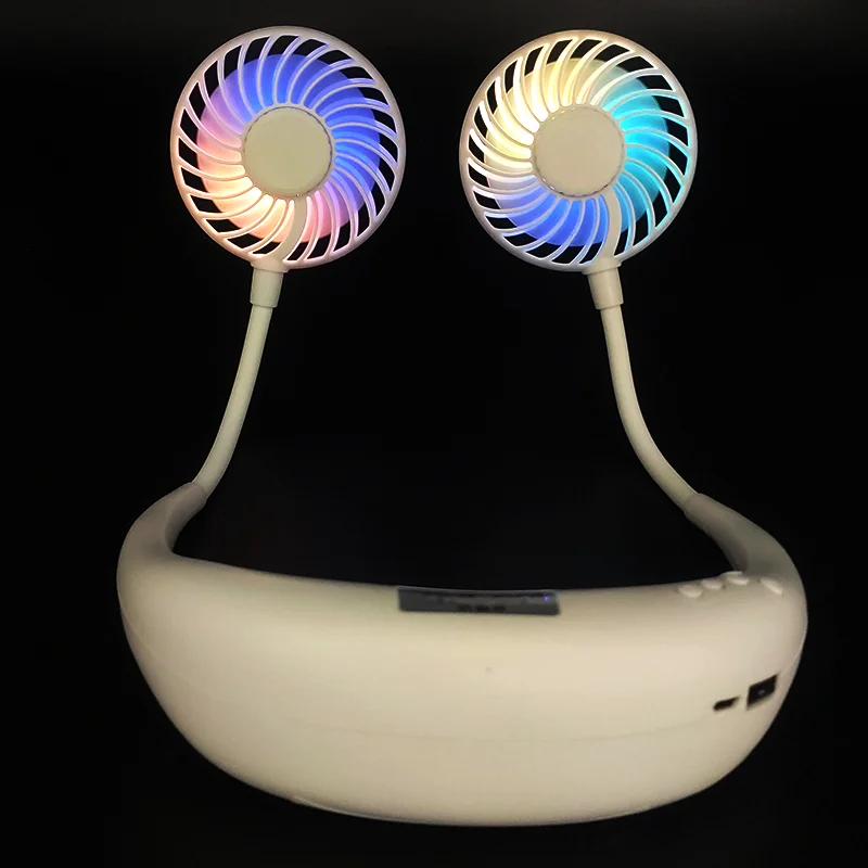 2022 Портативный перезаряжаемый беспроводной шейный охлаждающий вентилятор со светодиодной подсветкой