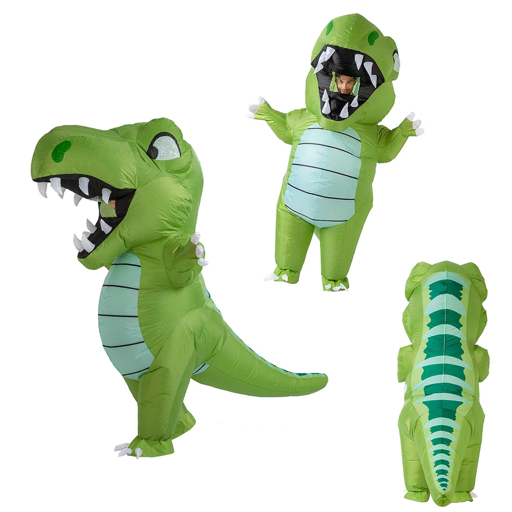 Adult Funny Big Dinosaur Green T- Rex Cosplay Blow-up Full Body Suit Halloween Carnival Party Inflatable Costume