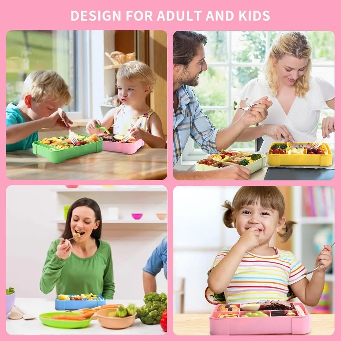 Durable Perfect Size 1330 ML Bento Lunch Box With Spoon Fork BPA Free and Food Safe Materials Bento Boxes For Kids Children