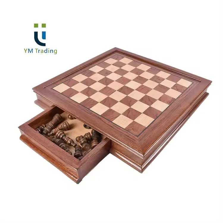 Deluxe Classic Wood Chess With Drawers Chinese Chess Box Antique Chess Set Family Fun Games Educational Toys