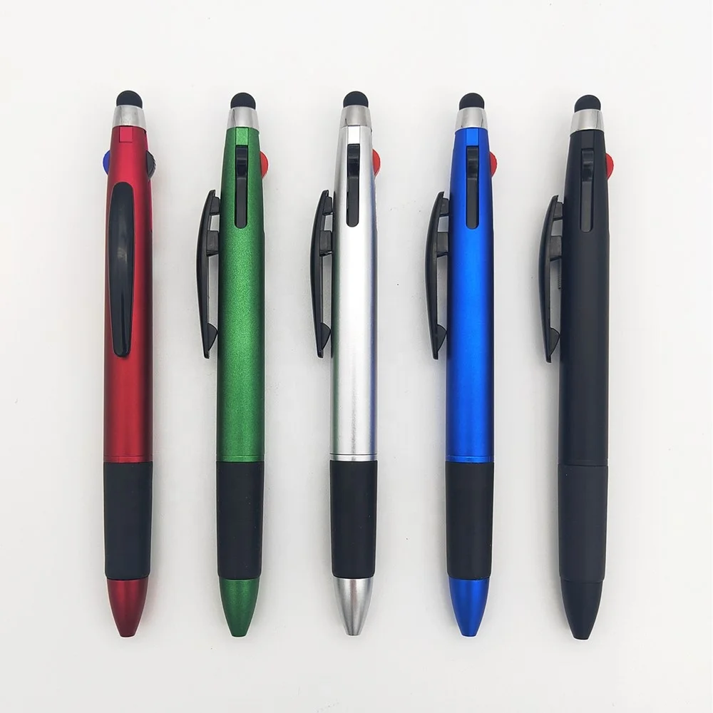 3 color pen with stylus refill in 1 canetas coloridas logo stylus pen multi color ballpoint touch pen