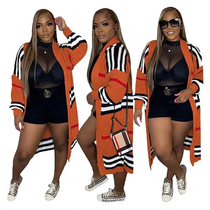 T1225-fall fashion luxury cardigan for women plaid long sweater cardigan women