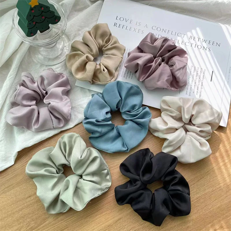 2024 New silk like acetate fabric hair scrunchies elastic french style biodegradable big hair band  for girls