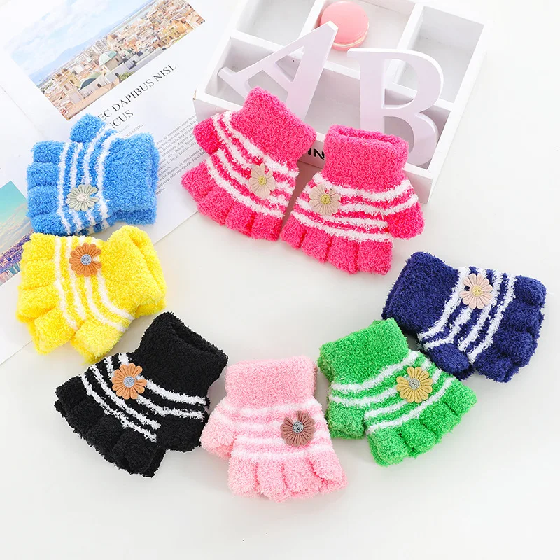 
spring winter children microfiber glove knit keep warm mitten for kids baby warm full-finger outdoor cold and frost-proof 