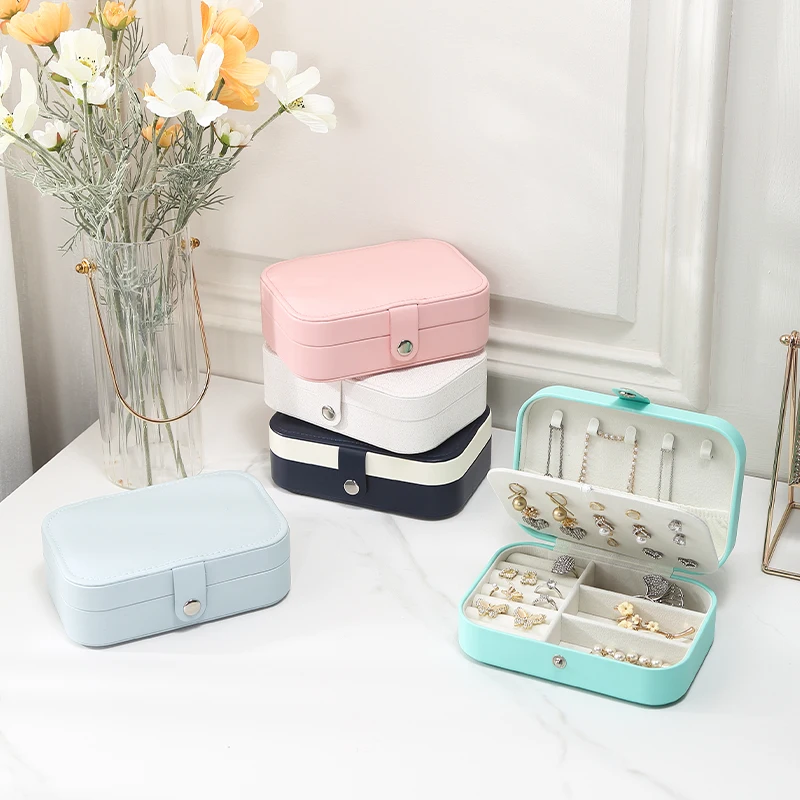 Wholesale Custom Logo Necklace Jewellery Box Organizer Velvet PU Leather Earring Ring Case Small Travel Jewelry Storage Gift Box