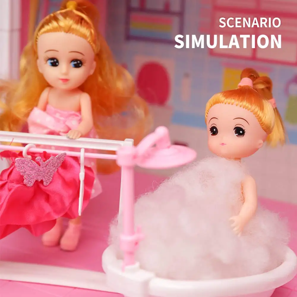 WANHUA modern wooden miniature doll house furniture toy wooden house for dolls