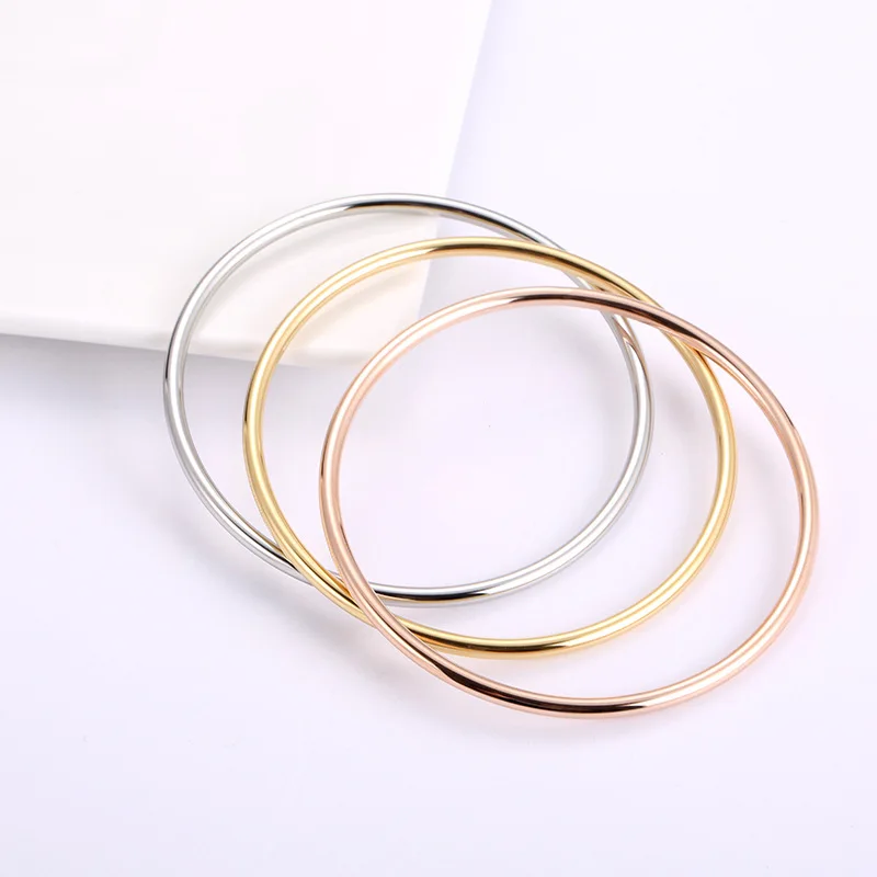 Trendy Stainless Steel Classic Round Gold 3MM Single Circle Bangle Simple Style Closed 3MM Thin Wire Bracelets Bangles for Women