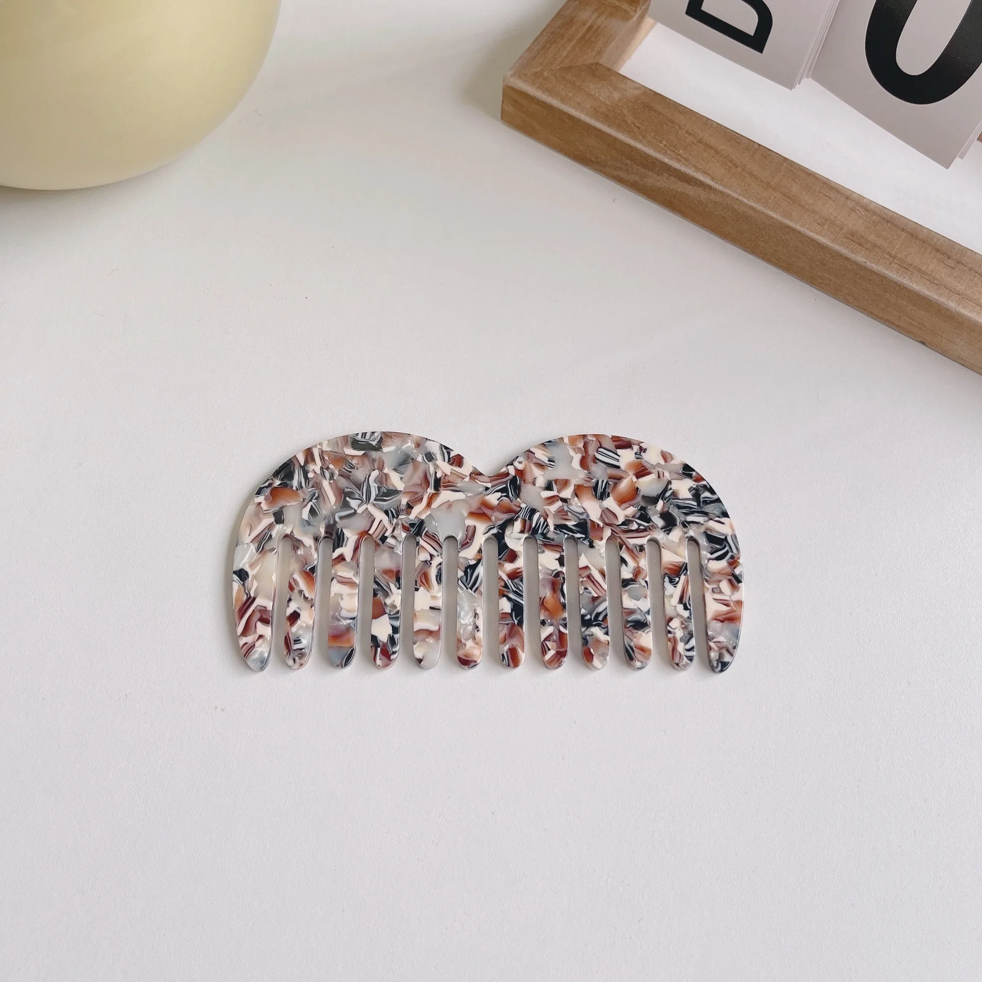 Lanson Hot selling retro fashion hair combs marble pattern wide toothed acetate hair combs anti-static women comb hair