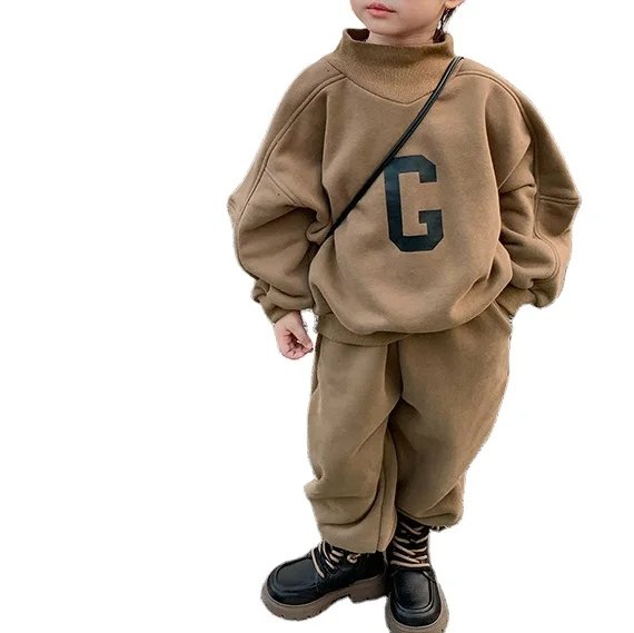 Одежда для мальчиков и девочек детская верхняя одежда с флисом Наборы Детский Зимний свитшот круглым вырезом спортивный костюм От 1 до 7 лет