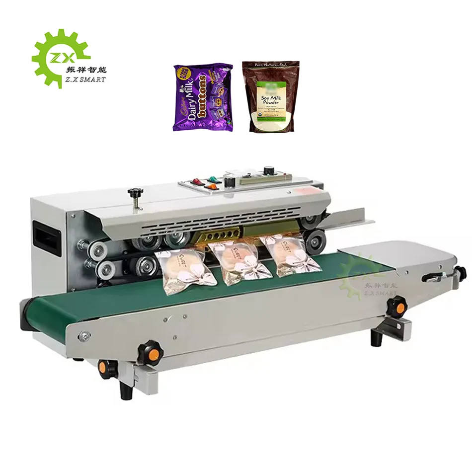 ZXSMART Hot Sale Industrial Continuous Band Plastic Bag Sealing Machine Includes Inkjet Printer and Expanded Food Band Sealer