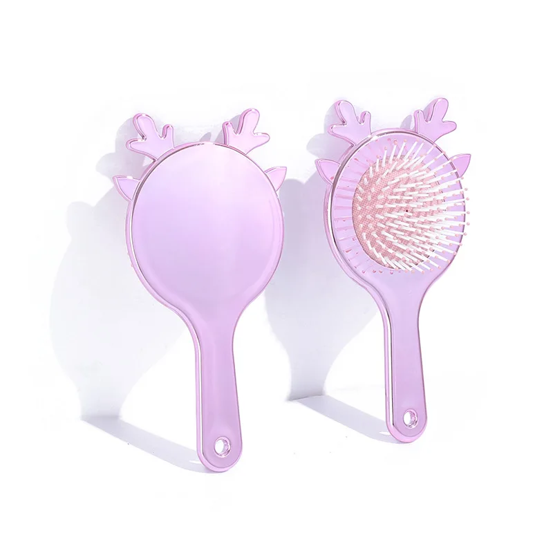 Hot Selling Plastic TPR Deer Antler Compact Mini Electroplated Antler Hairbrush Cartoon UV Painting Hair Styling Brush