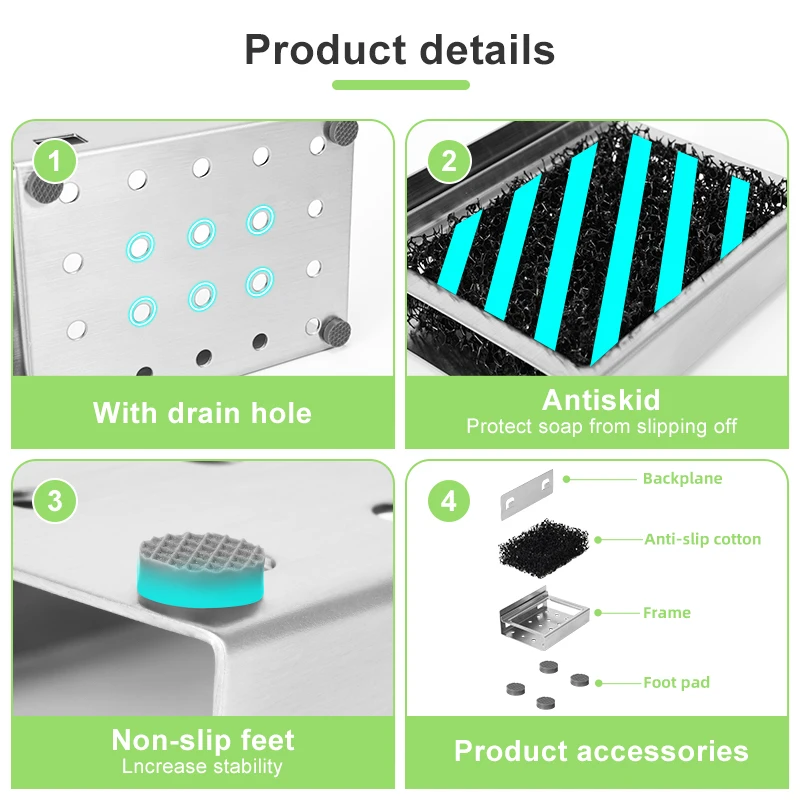 Customized Bathroom Sink Metal Soap Dish Holder Shower Hanging Self Adhesive Soap Drain Box