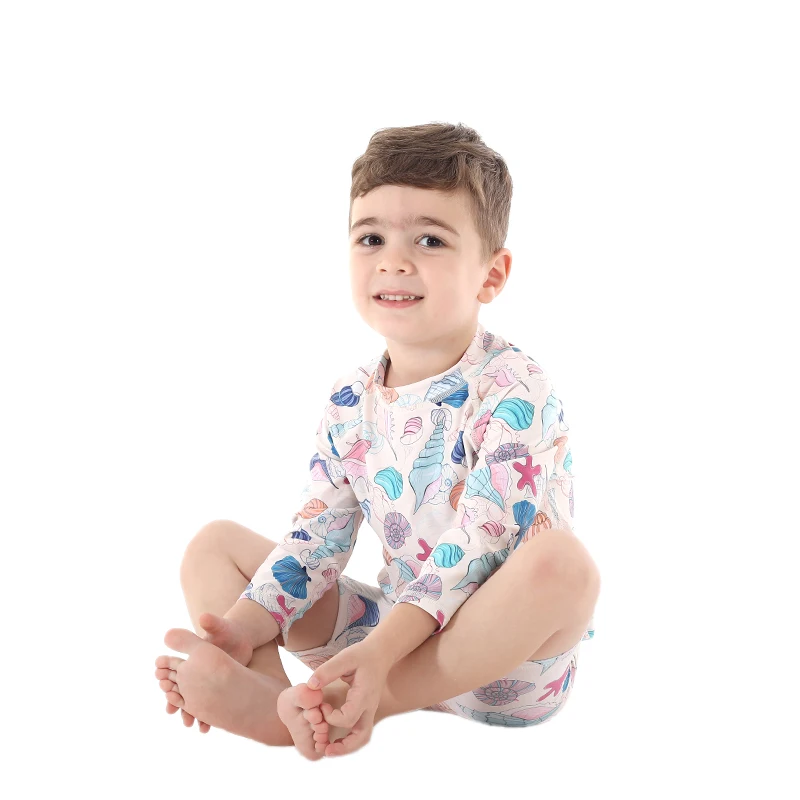 Private Label Logo Surf Custom Child Boys Long Sleeve Sleeves Rashvest & Elastic Waist Short Set Rash Guard Rashguard Swim Set