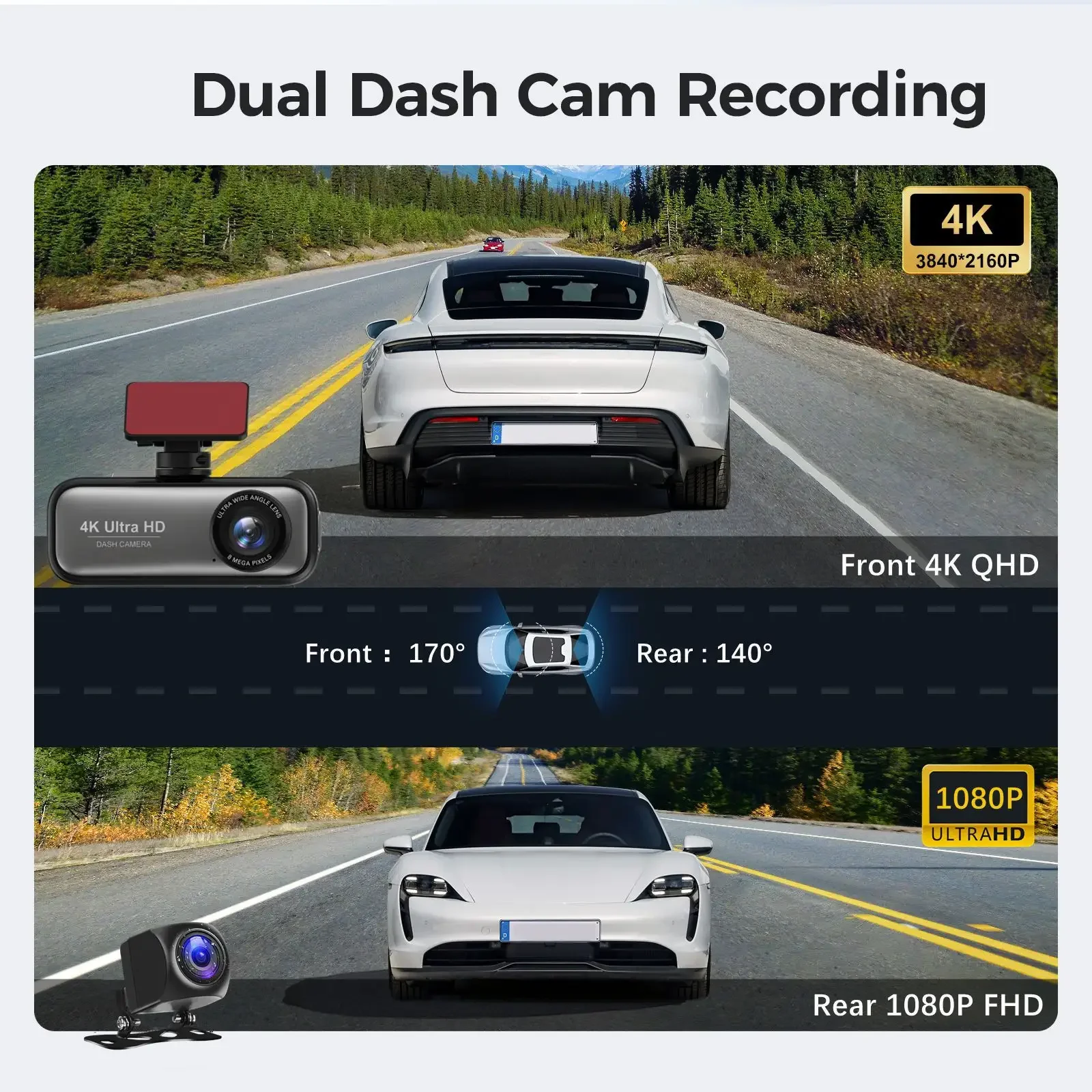 HD Front And Rear 4K+1080P Dual Channels CAR Dash Camera WIFI GPS Car Black Box DVR