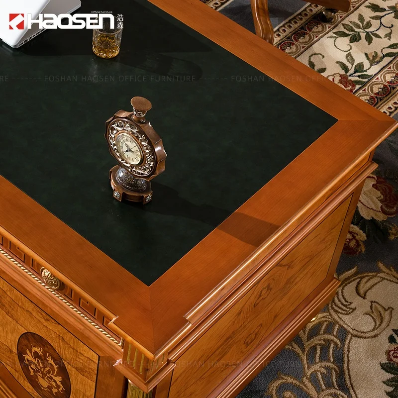 Luxury classic Carving Wooden office furniture 0812 Leather desktop executive desk