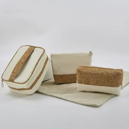 Manufacturer Oem Eco Friendly Cork Cosmetic Bag Cotton Canvas Makeup Pouch Bag Custom Promotional Gift Cork Zipper Bag
