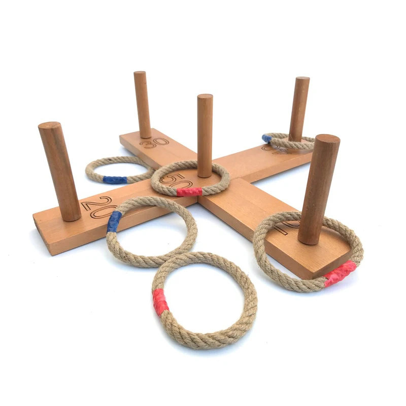 Outdoor Indoor Handmade Wooden Hook and Ring Game for Adults Interactive Game with Shot Ladders Bundle Hook and ring Game