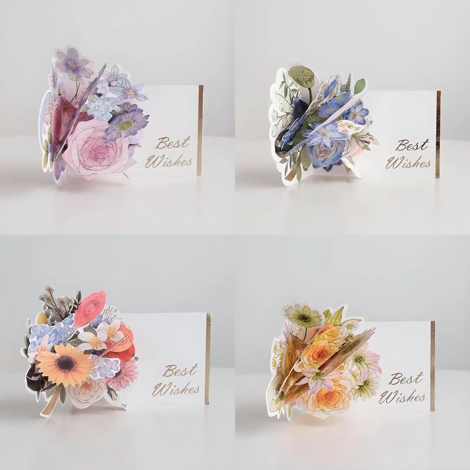 3D Greeting Card 4 packs Pop Up Paper Flower Card with Envelope Gifts for Birthday