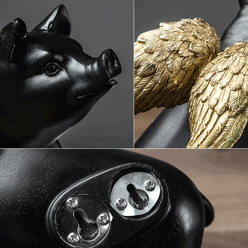 Decoration Art Custom 3D Polyresin Pig Angel Standing Figurine For Home Decor