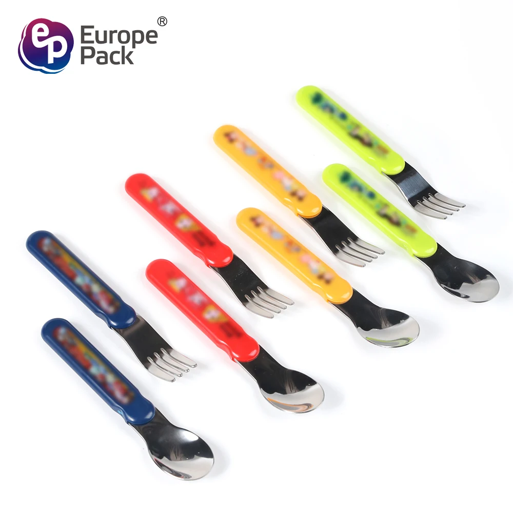 Оптовая продажа, детские столовые приборы из нержавеющей стали с милым мультяшным логотипом на заказ