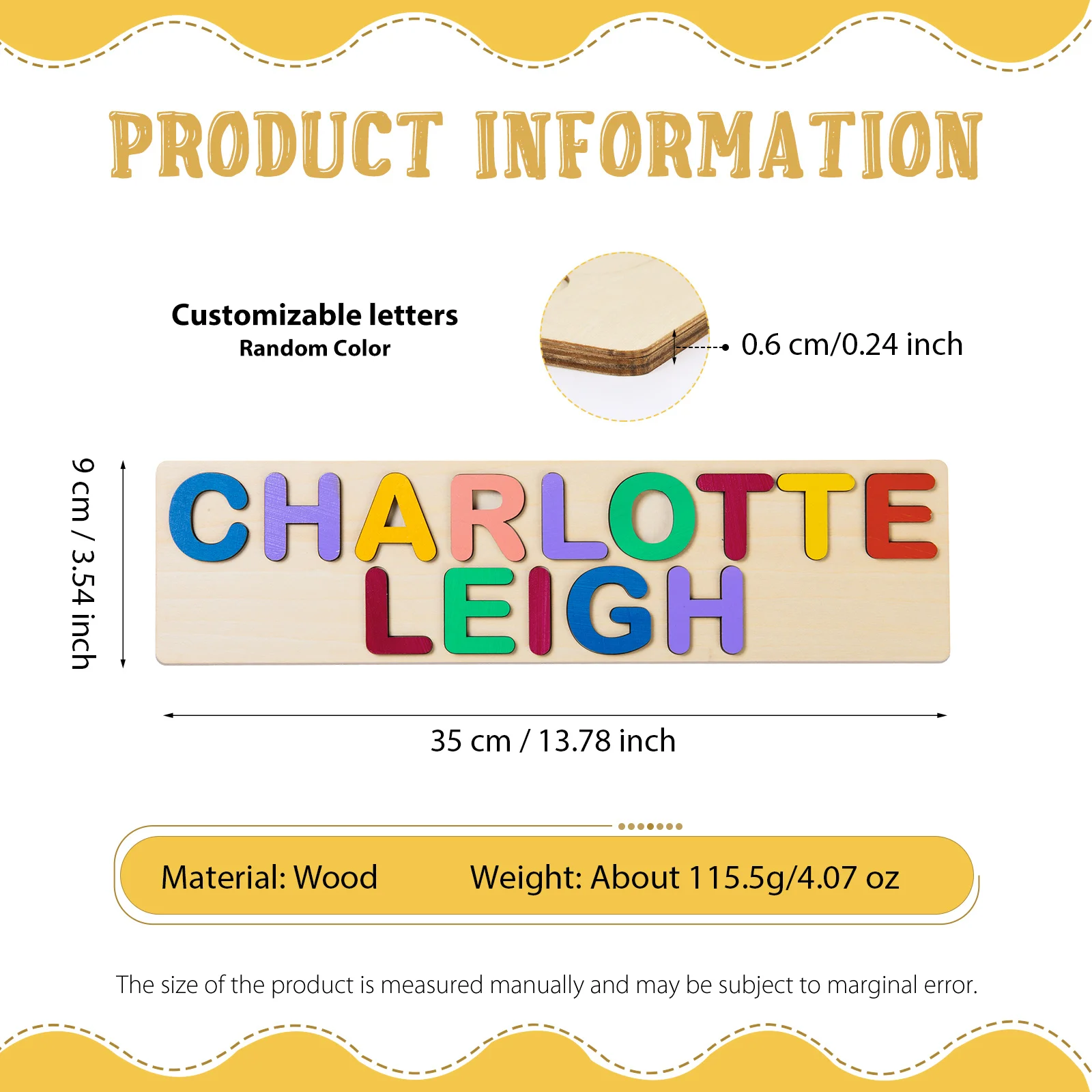 Baby Kids Birthday Preschool Gift Custom Name Puzzle Wooden Toys Alphabet Puzzle for Toddlers