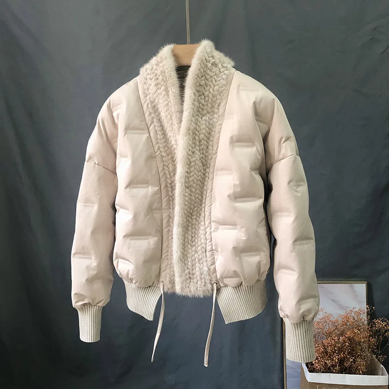 OFTBUY 2021 New Winter White Duck Down Down Jacket Women Coat Real Natural Weave Mink Fur Collar Loose Luxury Warm Outerwear